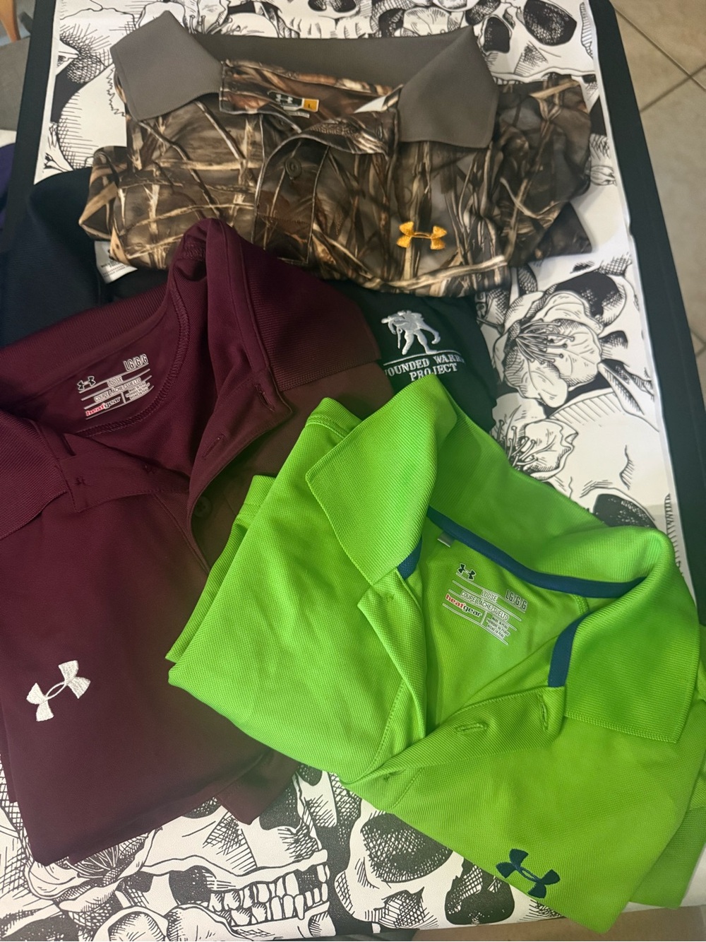 Under Armour Men’s  Shirt Bundle - Maroon, Neon Green, camo, black